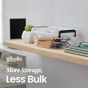 Tribello Plastic Small Storage Bins with Lids, Clear Stackable Storage Containers 2.5Q - 4 Pack