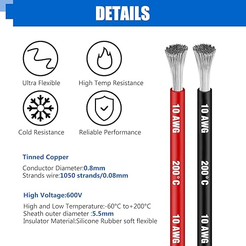 Vista 19 de Cable eléctrico de silicona calibre 22 Cable-HuLuWa 22 AWG Kit de cables de conexión de 6 colores (26.25 pies cada uno) alambre de cobre estañado