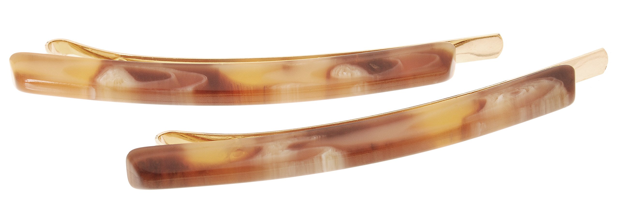France Luxe Bobby Pin Pair on Gold Wire - Caramel Horn
