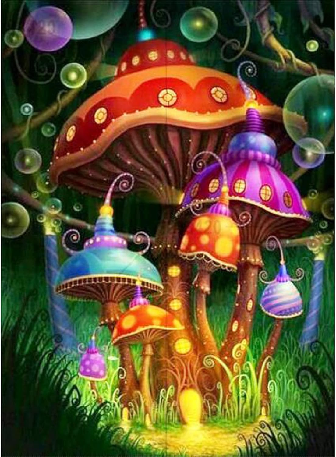 MXJSUA DIY 5D Diamond Painting Mushrooms by Number Kits for Adults, Colored Mushrooms Diamond Painting Kits Round Full Drill Diamond Art Kits Picture Arts Craft for Home Wall Art Decor 12x16 inch
