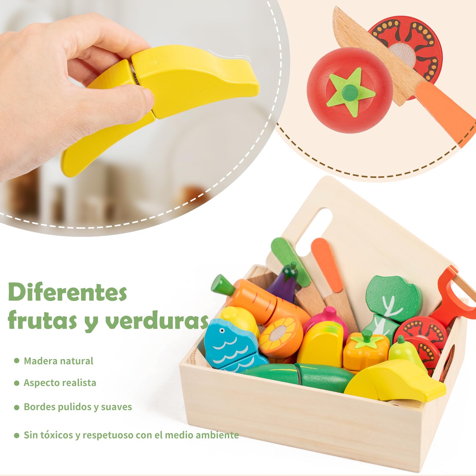 Accesorios para cocina de juguete, juguete de cocina de madera con conexión de velcro, juguete educativo de juego de roles, 32 piezas de juguete de cocina, juguete pedagógico, regalo para niños