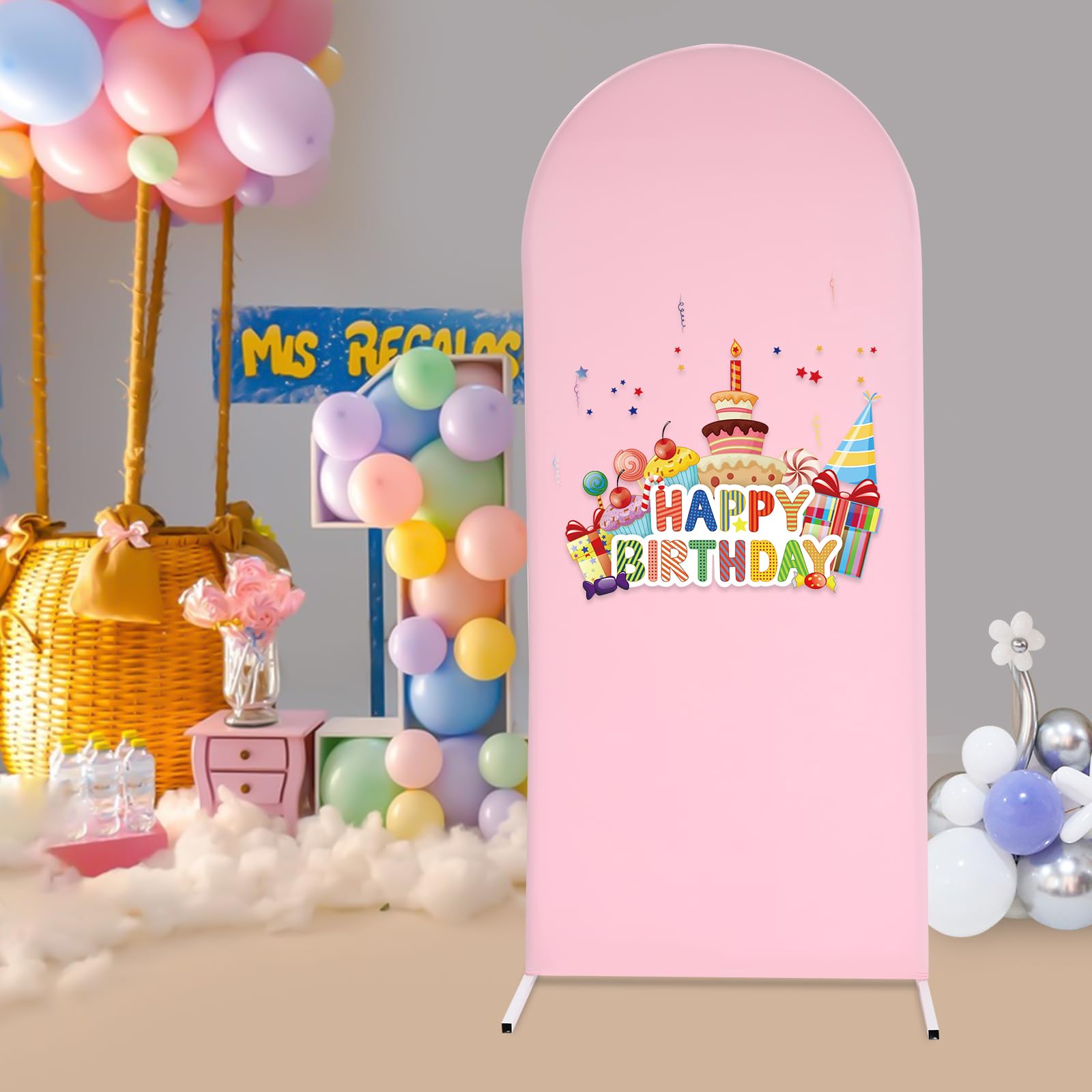 Wedding Arch Cover,5.91FT Balloon Arch Frame Kit, Wedding Columns Bracket Frame Display Background for Birthday, Party, Banquet Decoration (Pink, 5.91FT,White Stand)