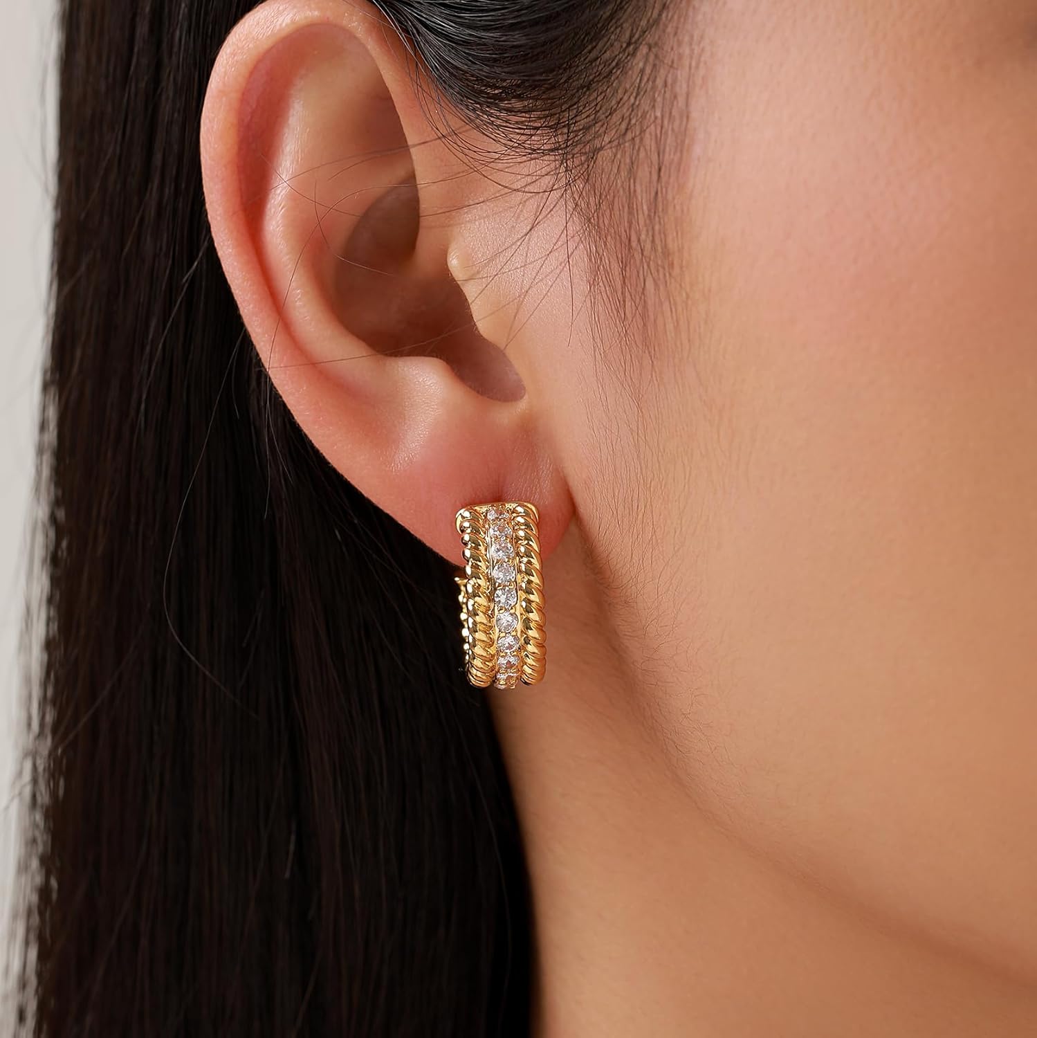 Small Gold Twisted Hoop Earrings for Women, 18K Gold Plated Hypoallergenic Chunky Cubic Zirconia Huggie Hoop Earrings Jewelry Gifts for Women - Image 3