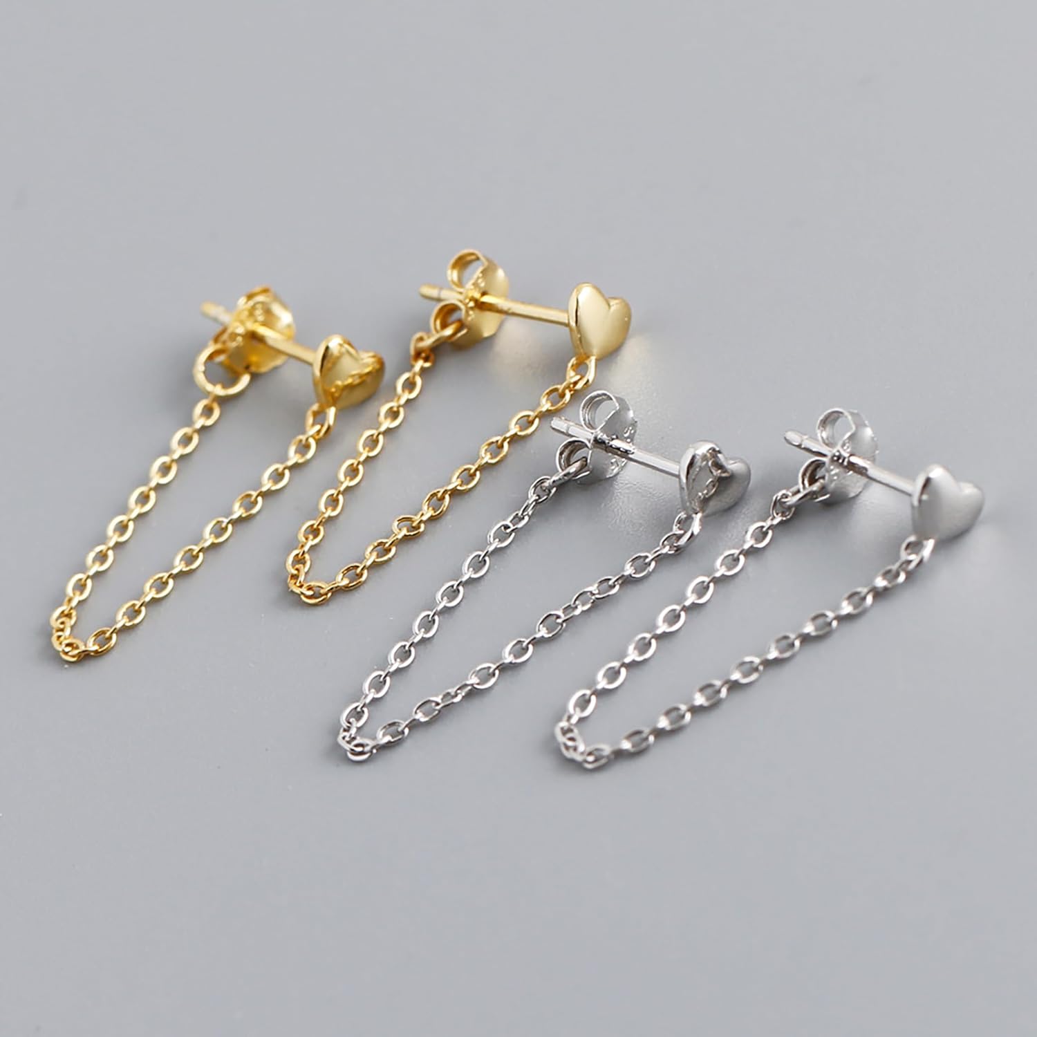 CZ Moon Cross Chain Studs Earrings for Women,925 Sterling Silver Love Heart Teardrop Chain Dangle Earrings to Daughter 14K Gold Plated Minimalist Bar Dangle Earrings Wedding Valentine Day Jewelry Gift - Image 4