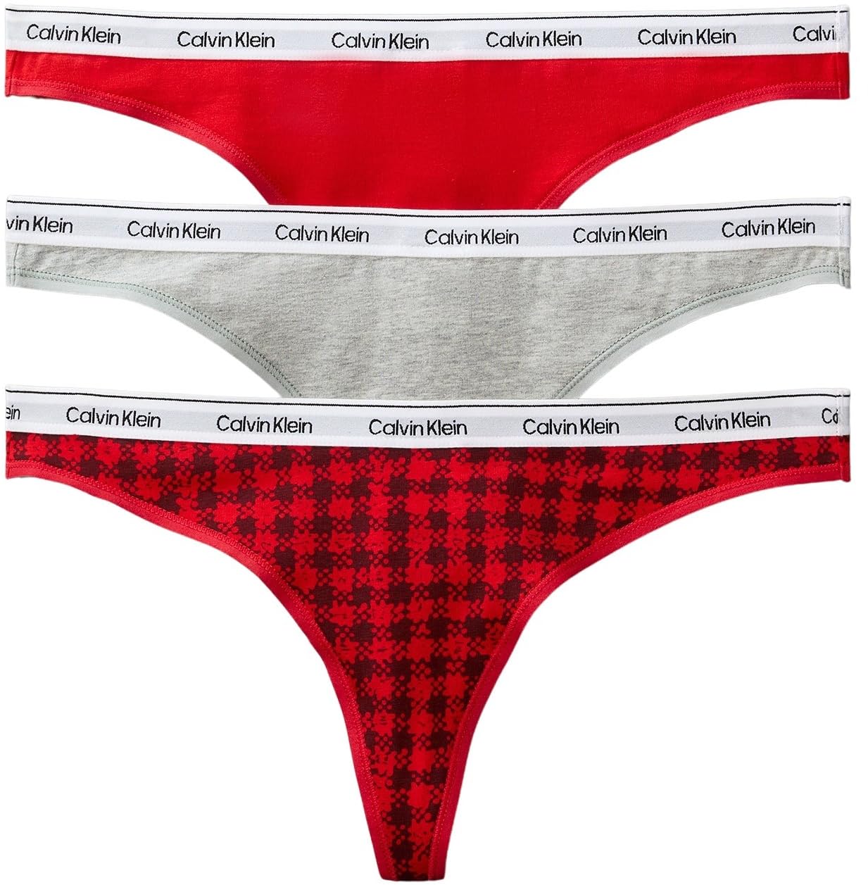 Calvin Klein Women's Red/Red Icon Logo 3 Pack Thong Multi - : 12 Medium