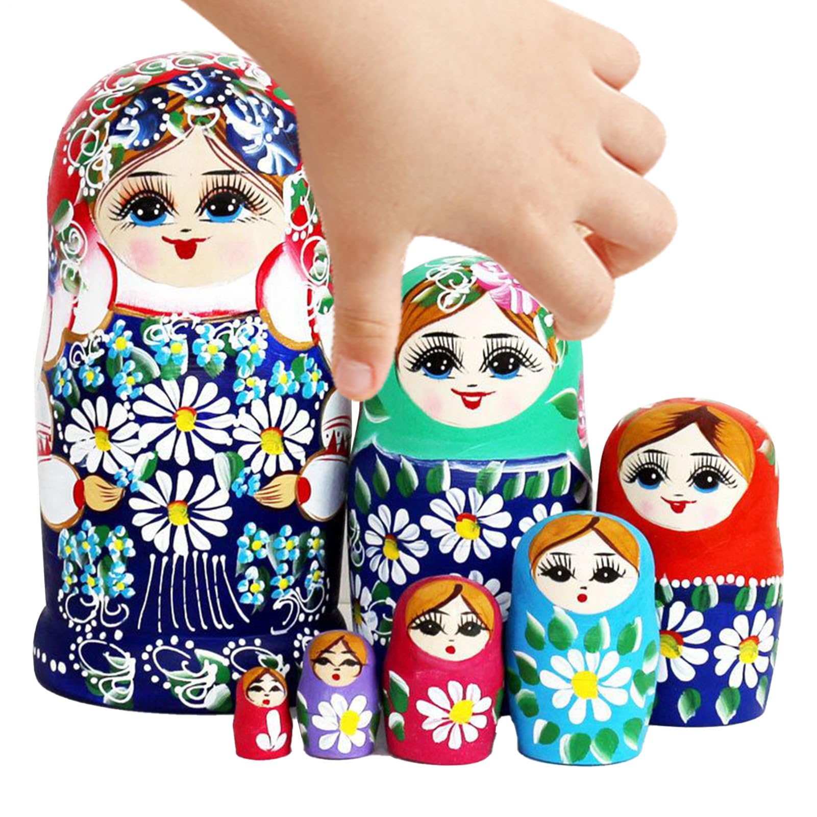 Poupées Russes Gigognes en Bois 7 Pièces en Bois Motif Marguerite