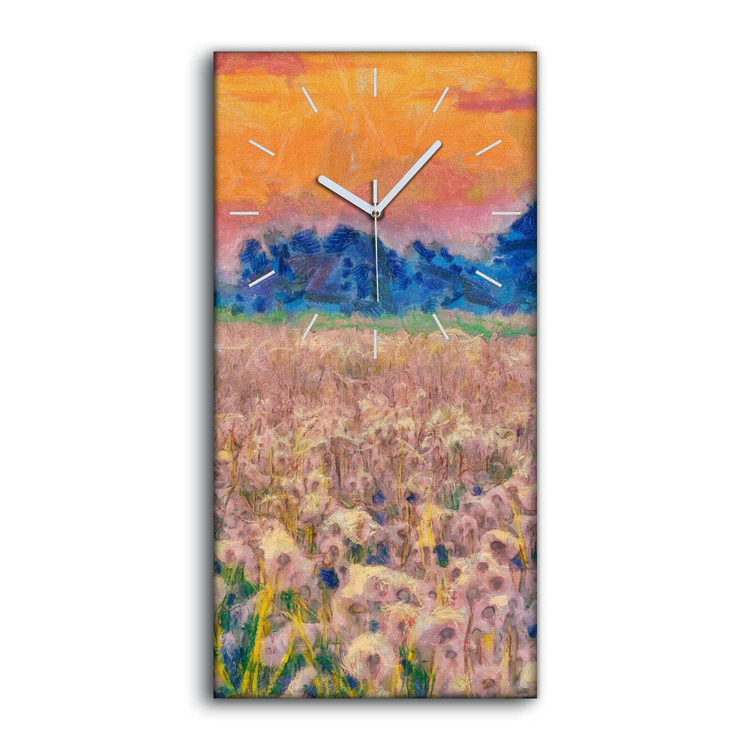 Horloge sur toile poétique : art mural pissenlit et coucher de soleil apaisant