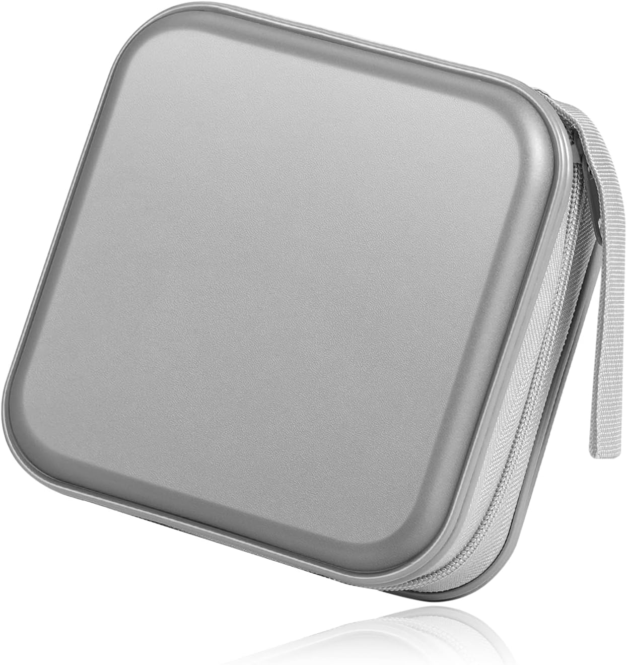 TNP CD Binder, Car CD Holder, 40 Capacity Disc Holder, Portable Hard Shell DVD Wallet, Small DVD Case for Car Media Storage, Protective Zippered CD Book Holder (Silver)