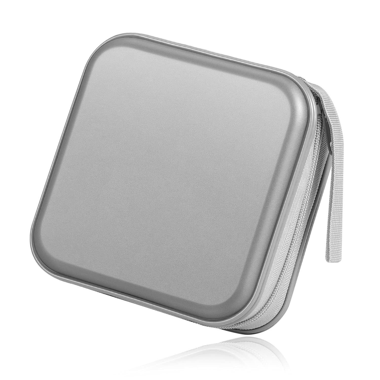 TNP CD Binder, Car CD Holder, 40 Capacity Disc Holder, Portable Hard Shell DVD Wallet, Small DVD Case for Car Media Storage, Protective Zippered CD Book Holder (Silver)