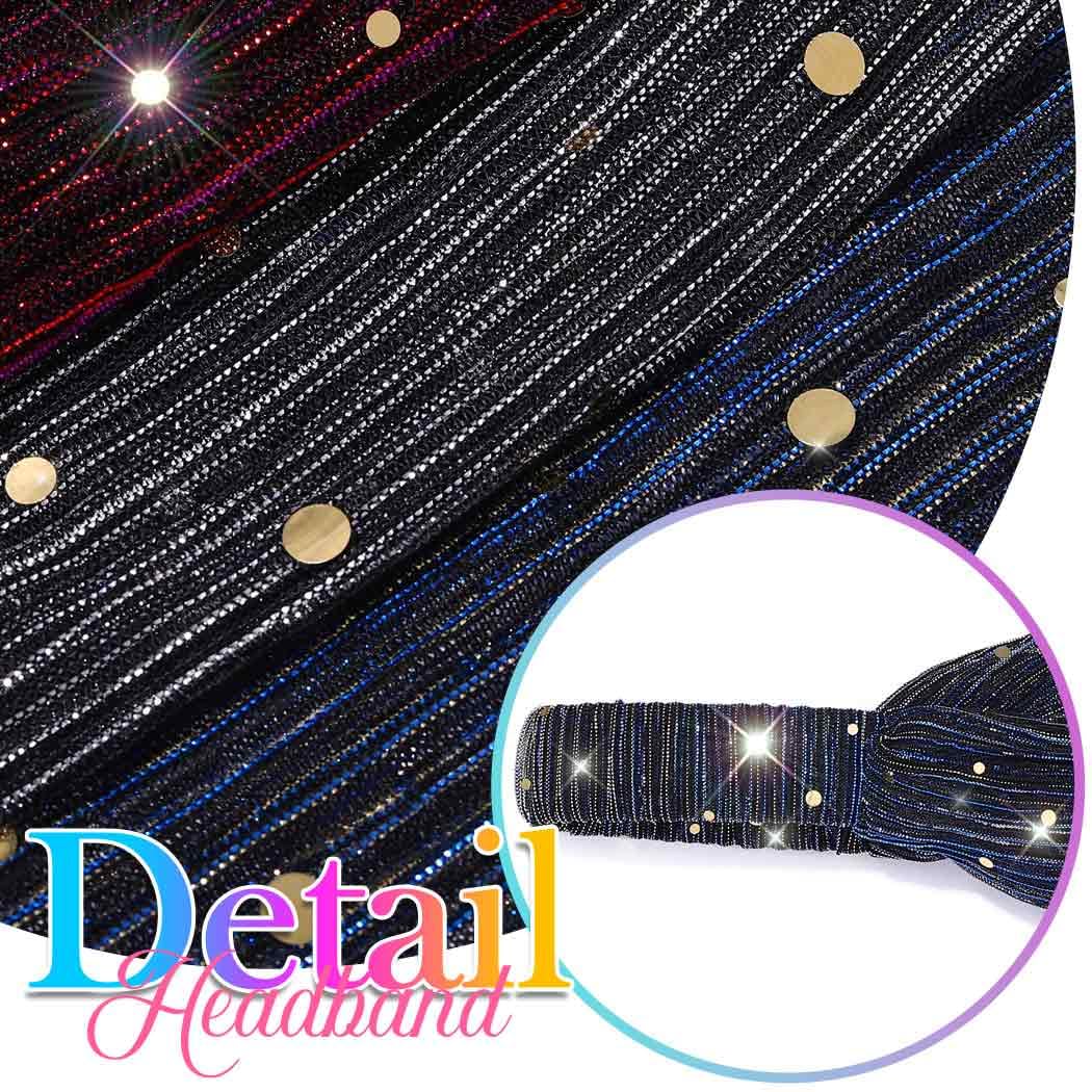 CAKURE Sequin Wide Headband Black Turban Headbands African Glitter Head Wraps Stretchy Bling Hair Wraps Hair Bands Yoga Running Sport Hair Accessories for Women and Girls - Image 4