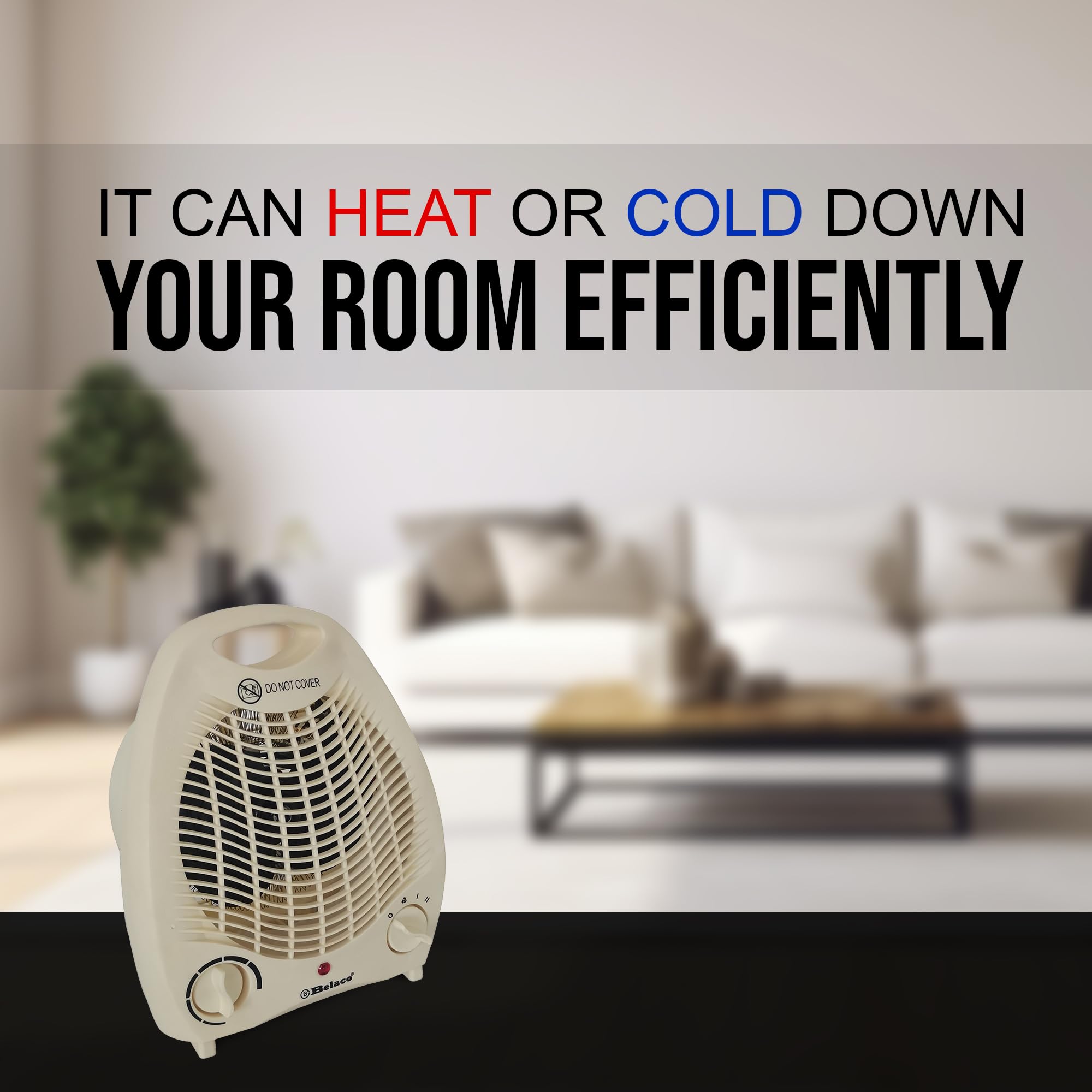 Belaco Fan Heater 2 Heat Settings 1000/2000W Electric Heaters Overheat Protection BFH21C, Cream - Image 2