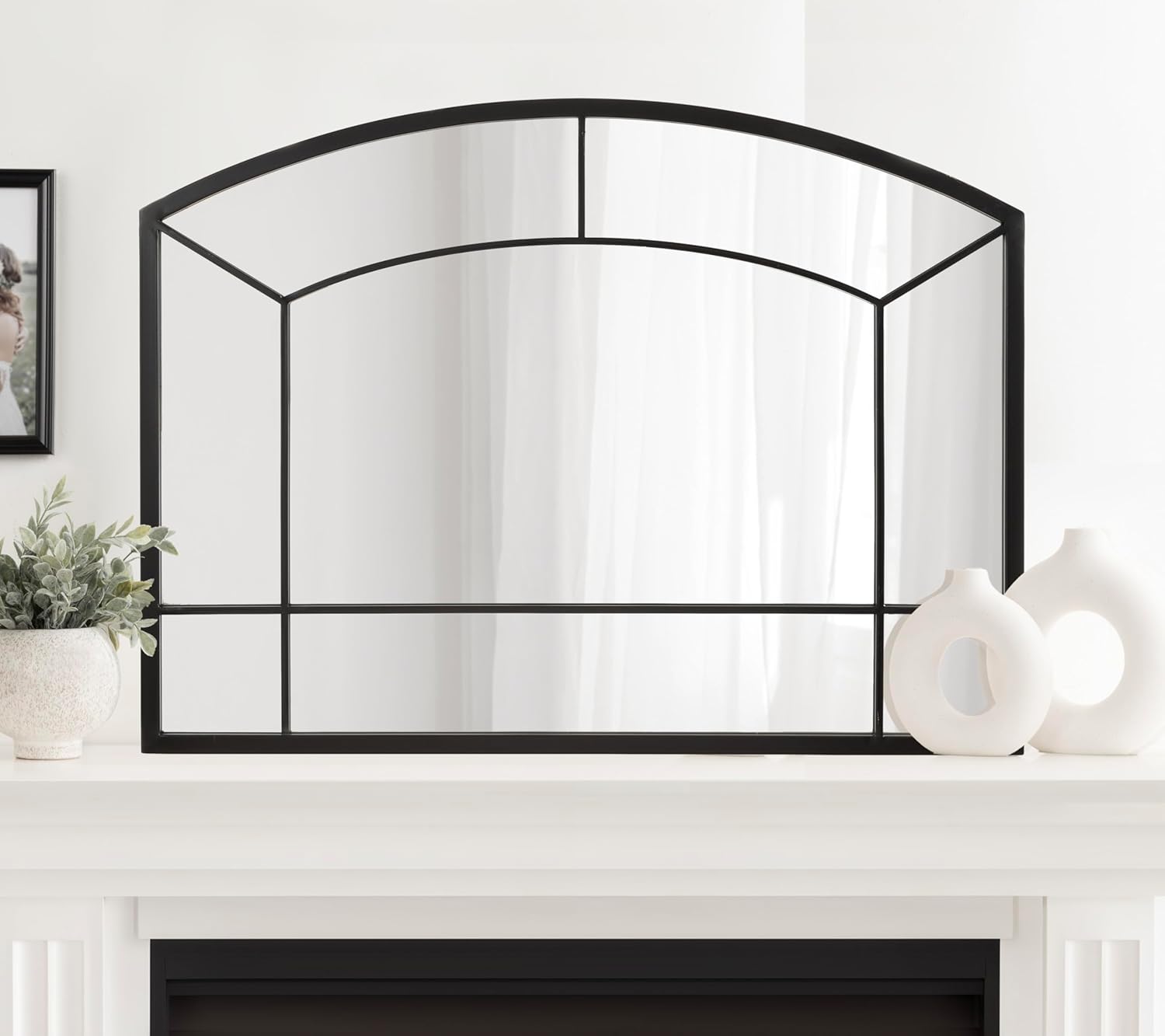 Kate and Laurel Gervais Modern Wide Arched Window Mirror, 36 x 27, Black, Transitional Window Pane Arch Mirror for Use as Statement Mantel Mirror or Decorative Bedroom Mirror