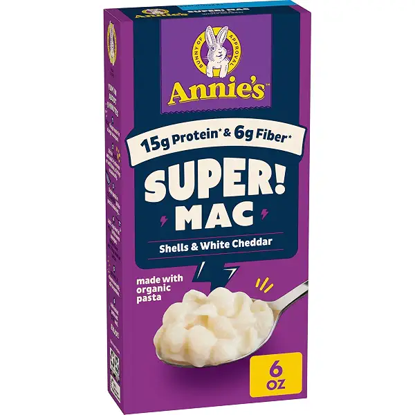Annie's Super! Mac Shells and White Cheddar Mac & Cheese, 6 oz | 15g Protein and 6g Fiber Per Serving, Organic Wheat and Pea Pasta Shells, Ready in About 9 Minutes 1