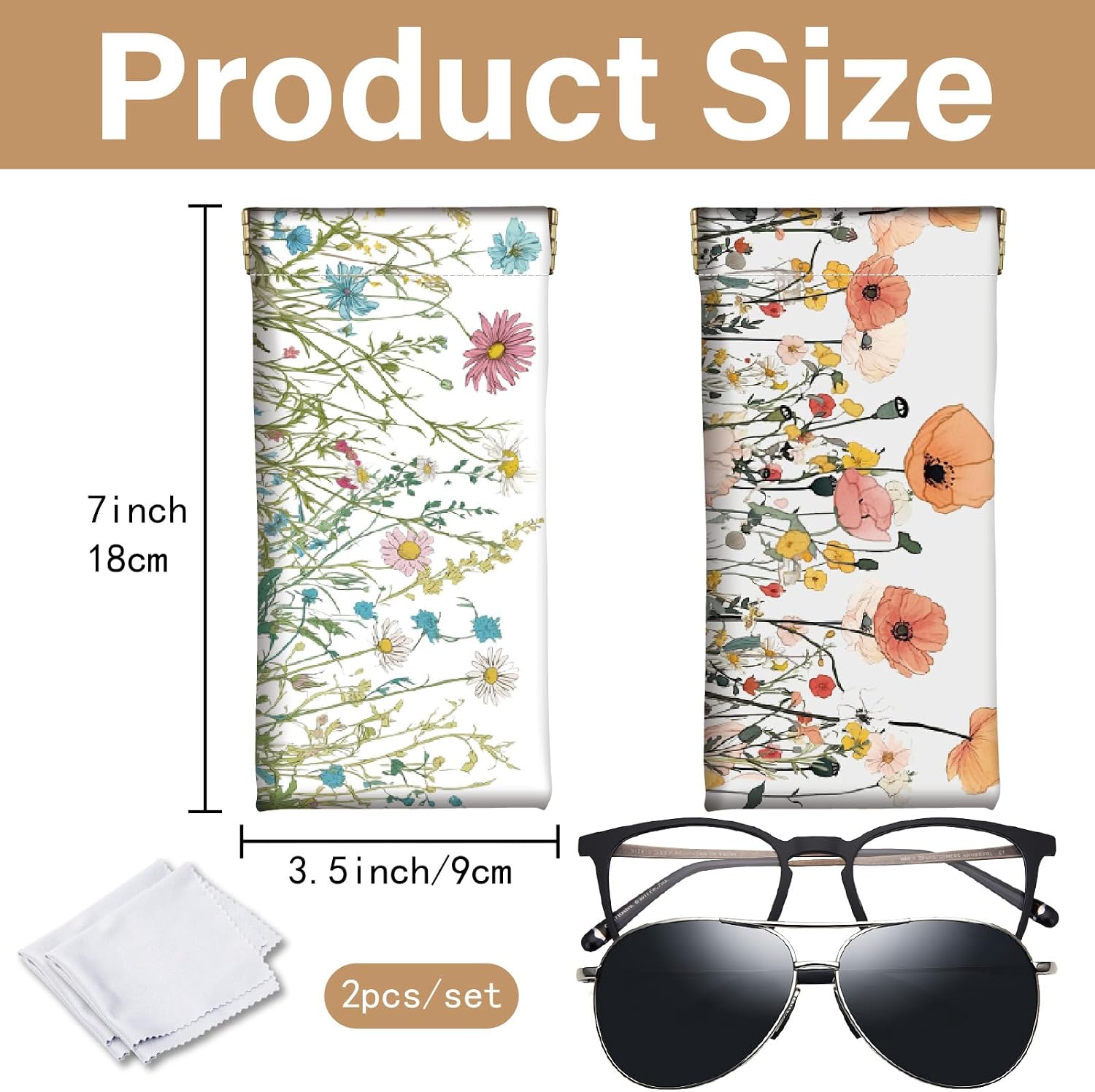 CREATCABIN 2Pcs Portable Glasses Case Leather Slim Sunglasses Case Bag Eyeglasses Holder Protector Pouch Squeeze Top Travel w