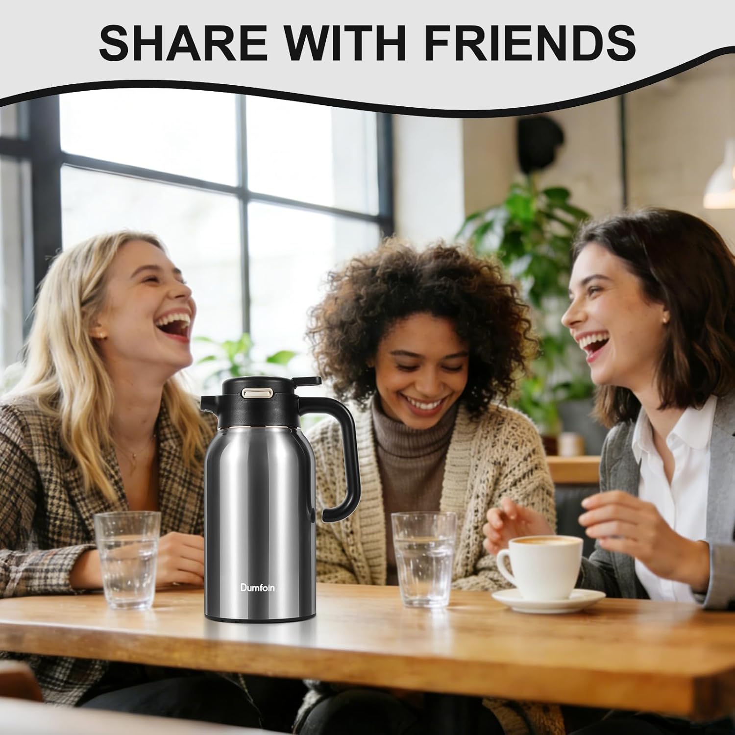 68 Oz Thermal Coffee Carafe, Stainless Steel Insulated Vacuum Coffee Carafes For Keeping Hot Liquid Thermal Pot Creamer Pitcher Dispenser(Silver/Silver)