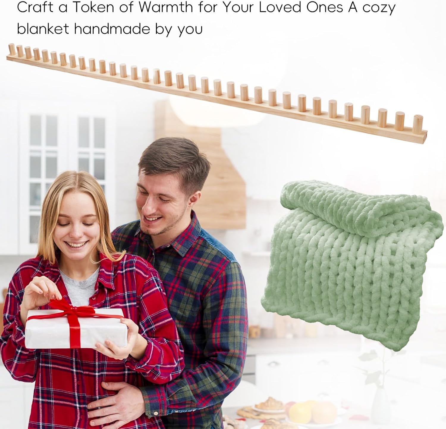 PIRXXIY 70'' Chunky Blanket Loom, Chunky Yarn Loom for DIY Throw Blankets, Adjustable Size Wooden Loom Frame, Hand Knitting Kit for Beginner Craft Enthusiasts, No Needles Required