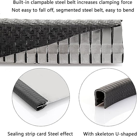 U-Channel Edge Panelling, U Rubber Sealing Strip, U Shape Seal Edge Strip Trim 16.4FT with Metal Fit Gap Flexible Easy to Instal and Cut for Car Doors,Glass Steel Plates,Height x Width,Red,10mm x 8mm