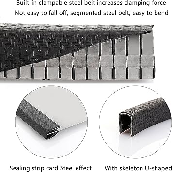 U-Channel Edge Panelling, U Rubber Sealing Strip, U Shape Seal Edge Strip Trim 16.4FT with Metal Fit Gap Flexible Easy to Instal and Cut for Car Doors,Glass Steel Plates,Height x Width,Red,10mm x 8mm