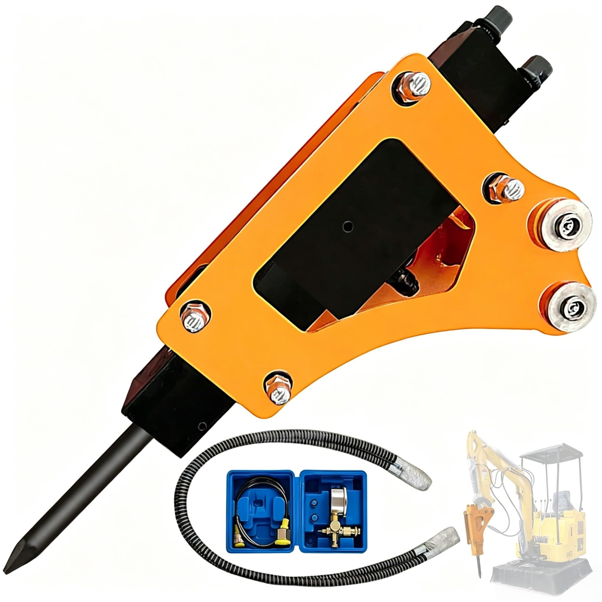 Zlxhffh Hydraulic Breaker Hammer For Mini Excavator With 35Mm Chisel, Concrete And Rock Breaker Attachment For 0.8–2 Ton Diggers, 80–110 Kg/Cm² Demolition Tool