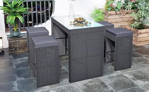 Wohh 5-Piece Outdoor Rattan Bar Table Set,Outdoor High Top Table And Chairs Set For 4,Patio Bar Table And Chairs Set Of 4,Backyard Bar Set For Porches, Gardens Or Pools, Brown #TOP1