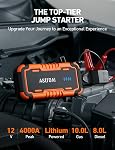 AstroAI P8 Booster Pack Jump Starter 4000A, 12V Booster de batterie portable pour une 10L Gaz ou 8L Moteurs diesel, avec 10 Protection de sécurité, câbles de saut, Power Pack, 3-in-1 LED Lumière, Orange