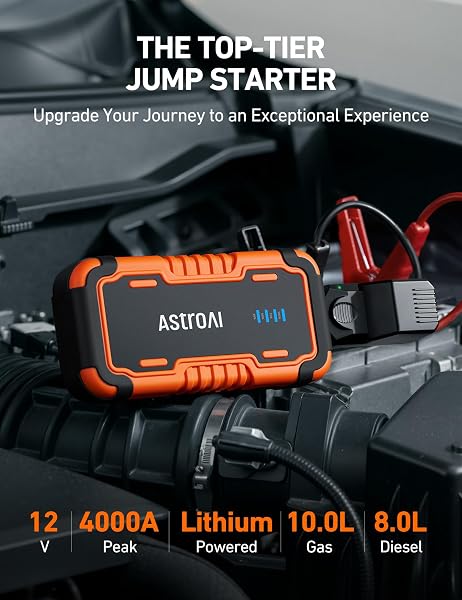 The AstroAI P8 Booster Pack Jump Starter offers robust 4000A peak current in a compact design.