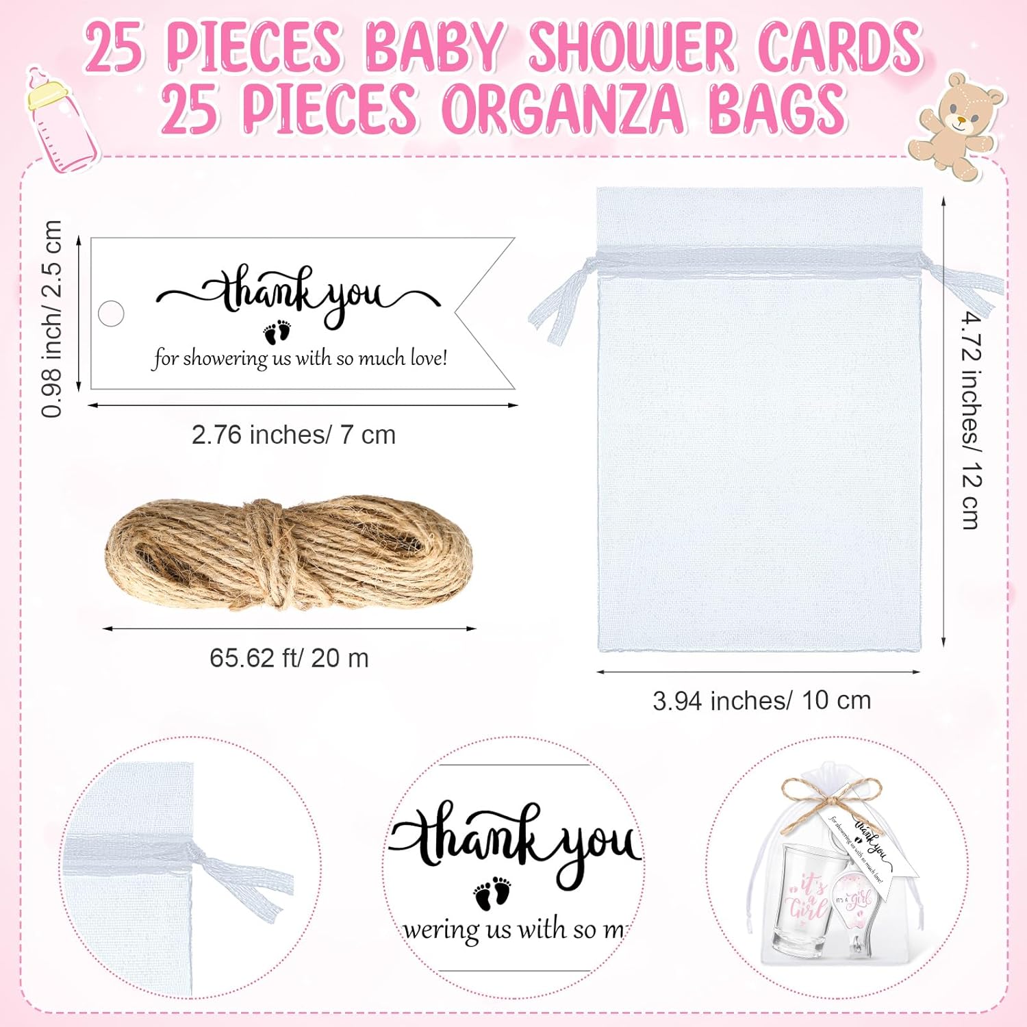 Pickmesh 25 Sets Baby Shower Party Favor Keychain with Nail Clipper Bottle Opener Shot Glasses for Girl Boy Gender Reveal