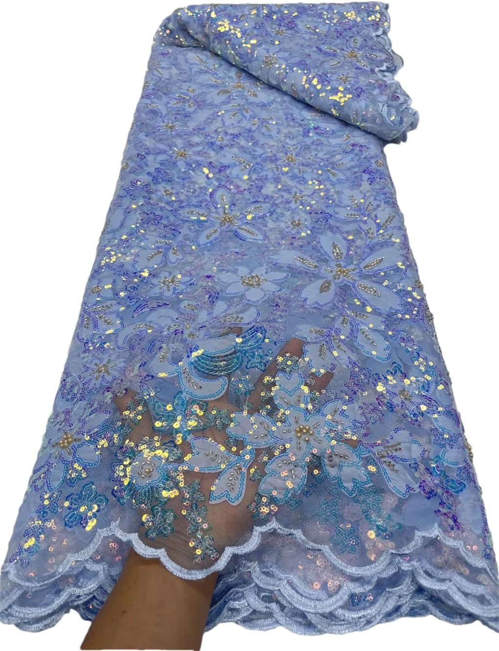 African Beaded Lace Fabric White Embroidery French Mesh