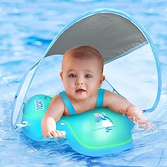LAYCOL Baby Swimming Float with UPF50+ Sun Canopy Baby Floats for Pool No Flip Overbaby Pool for Baby Age of 3-36 Months