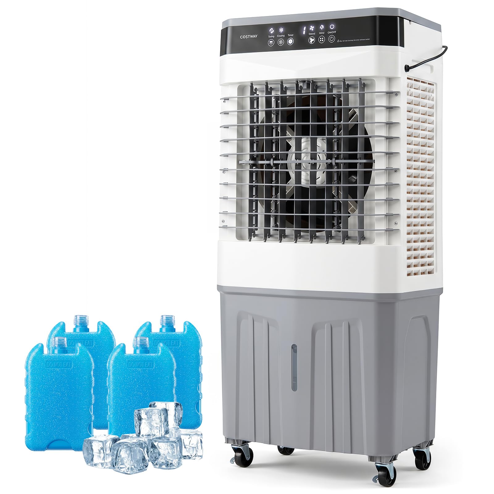 COSTWAY 15L/20L/27L Evaporative Air Cooler, 3-in-1 Oscillating Swamp Cooler/Fan/Humidifier with 3 Speeds, 2 Modes, 4 Ice Packs, 12H Timer, LED Display & Remote Control for Home Office (27L, 2100 CFM) — image 1