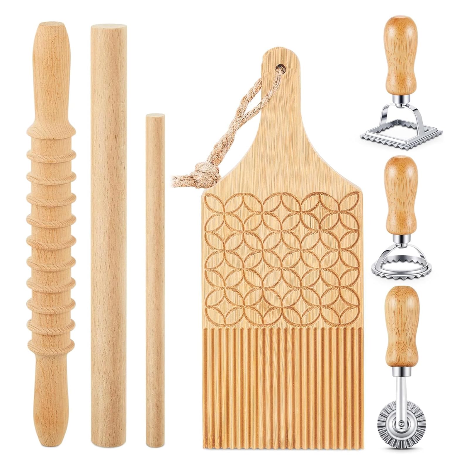 Tsophreniq Gnocchi and Ravioli Making Set Includes Wood Board Rolling Pin Pastas Set Suitable for Home and Kitchen Use Wood Gnocchi Board