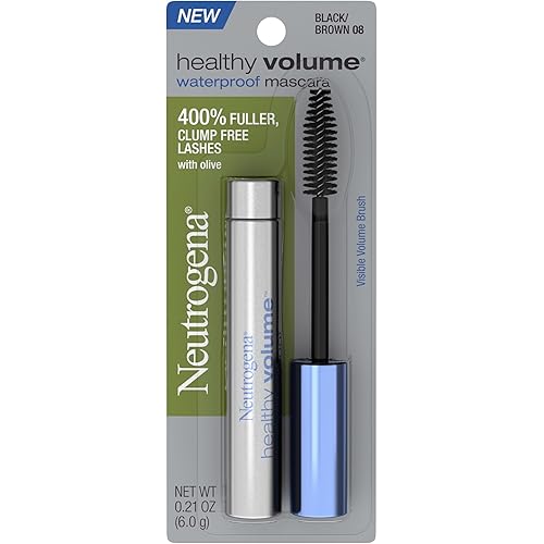 Neutrogena Healthy Volume Lash-Plumping Waterproof Mascara, Volumizing and Conditioning Mascara with Olive Oil to Build Fuller Lashes, Clump-, Smudge- and Flake-Free, Black/Brown 08, 0.21 oz