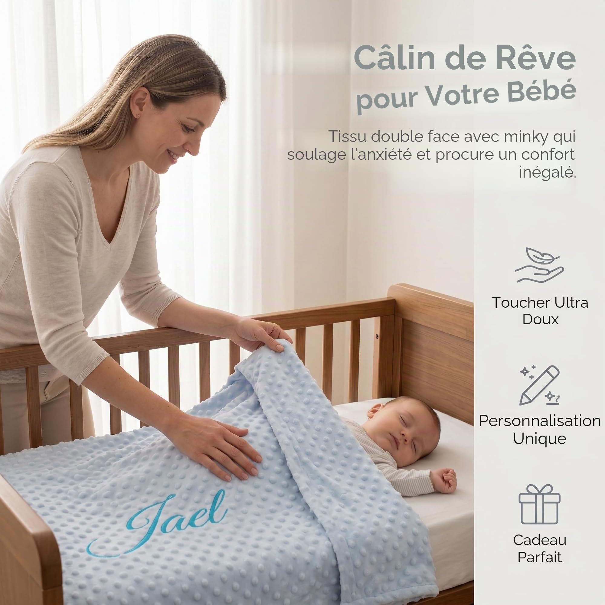 variouss Couverture Bébé Personnalisée + Dou-Dou avec Nom Brodé pour Baptême, Nouveau Né, Baby Shower.