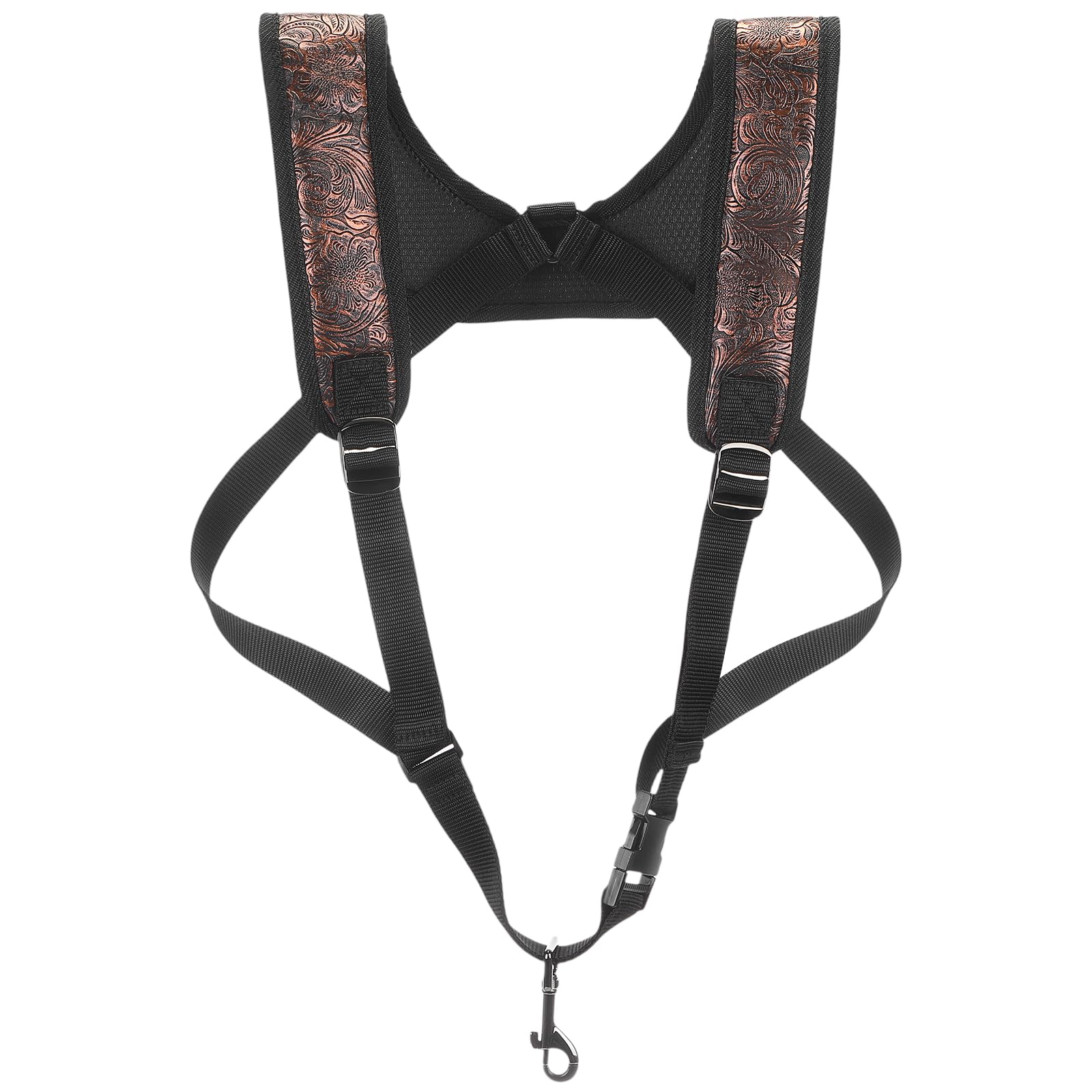 Hsei Saxophone Harness with Metal Snap, Adjustable Double Shoulder Saxophone Strap, Black Widened Thickened Design Sax Harness for Comfortable Support Alto Tenor Baritone Soprano