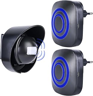 Timbre de puerta con detector de movimiento, alarma de paso con 2 receptores y 1 detector resistente al agua, alarma de timbre, alarma de acceso, timbre de movimiento para negocios en casa