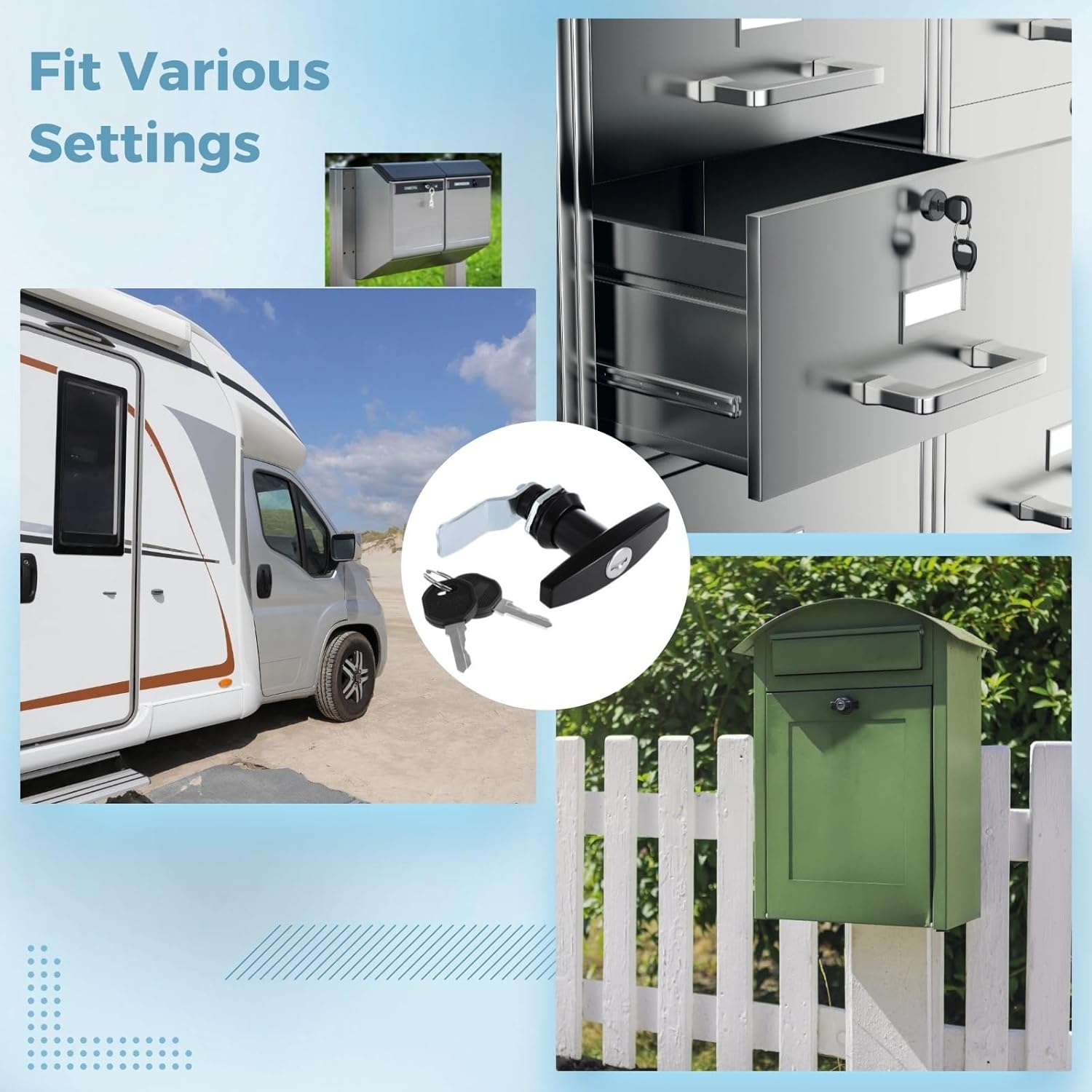 Generic Cabinet T-Handle Locks with Keys, Garage Door Latch Locks, Four Pcs Drawer Locks, Letter-Box Locks for Trailers, Campers, Rv Truck Storage