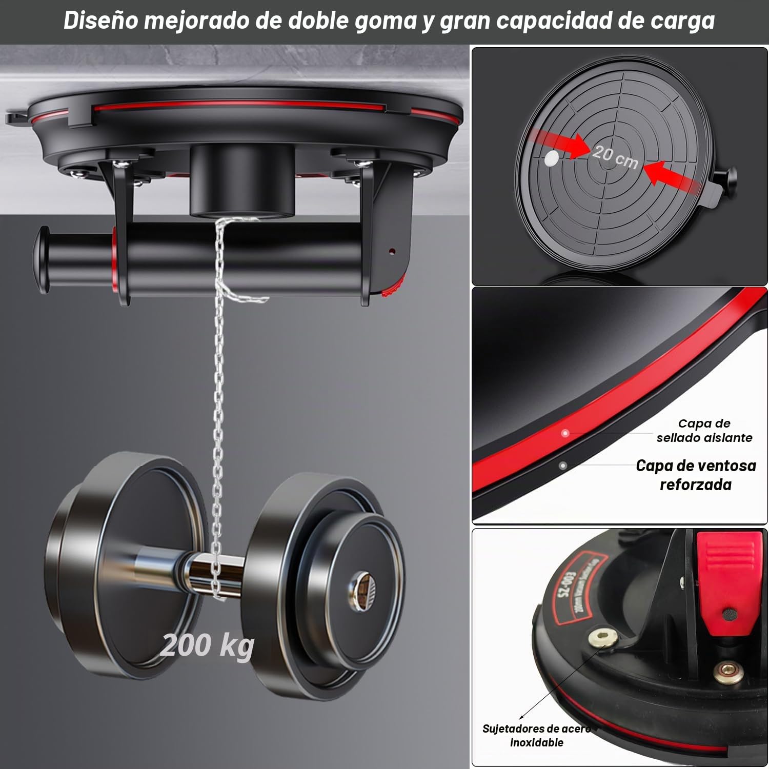 2PCS Ventosas para Cristal Elevador Vacío con Manómetro Bomba Mano Ventosas para Azulejos 8" Profesional Ventosas de Vacío Ventosa de Vidrio al Vacío con Caja Herramientas Capacidad Carga de 200kg