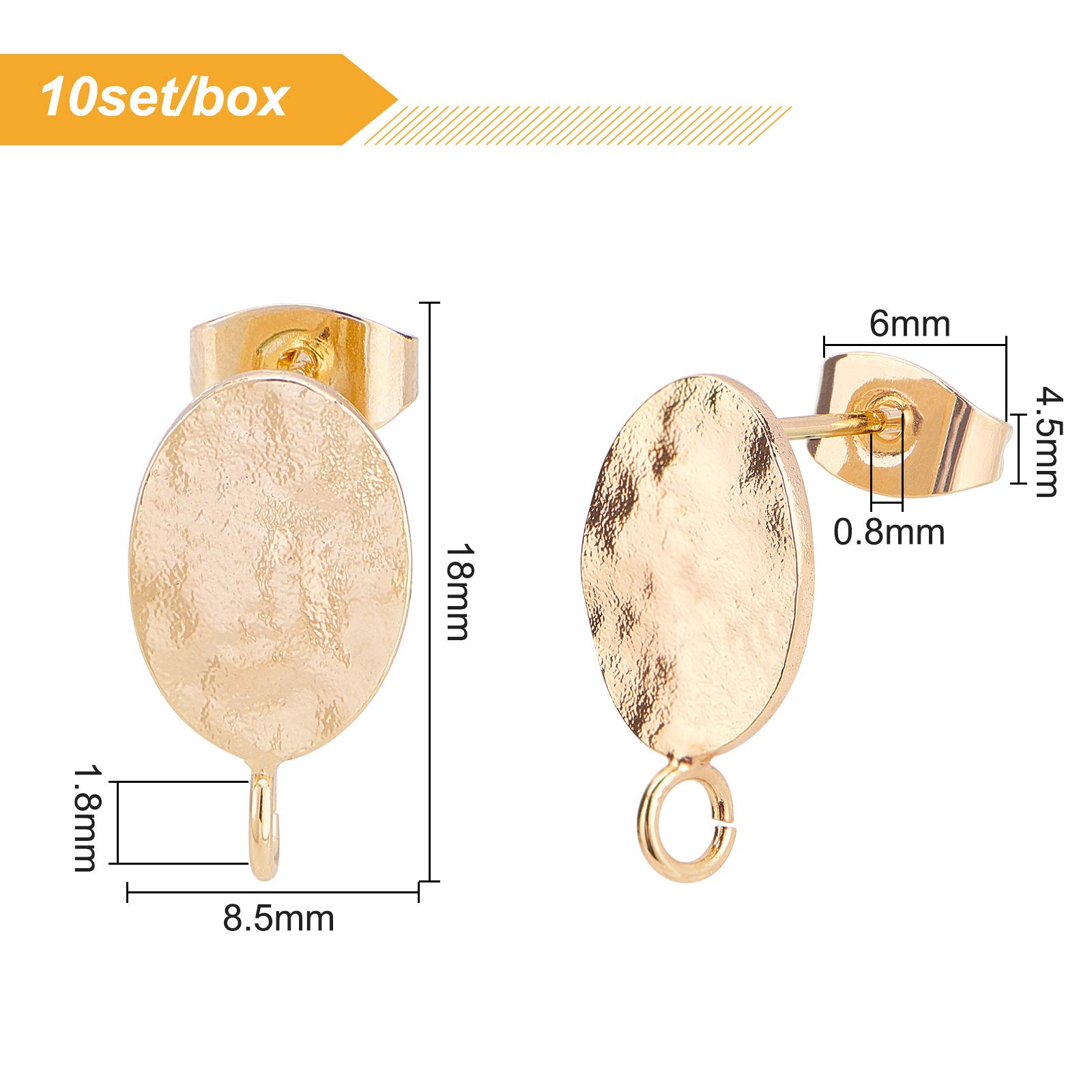 BENECREAT 16 Orecchini A Bottone Quadrati Placcato Oro 18k + 40 Dadi In Plastica - Accessori Gioielli Fai Da Te