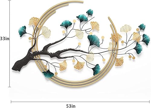 Miniatura 5 de Arte de pared para sala de estar hoja de ginkgo 3D decoración de pared de metal para oficina en casa comedor familia 53 x 33 pulgadas escultura