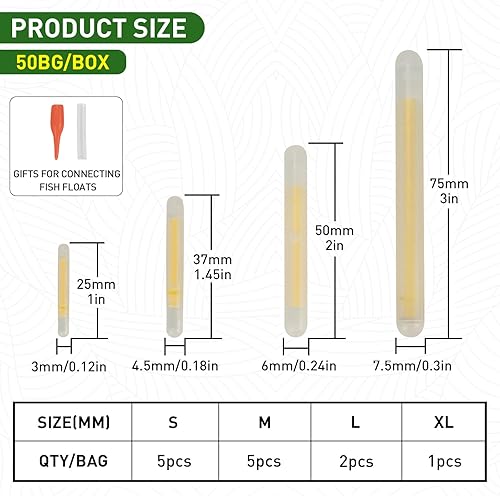 Miniatura 4 de QualyQualy Varillas incandescentes de pesca para bobbers de 1, 1.5, 2, 3 pulgadas, luces de alarma de campana de pescar, luces de alarma Bobber, kit