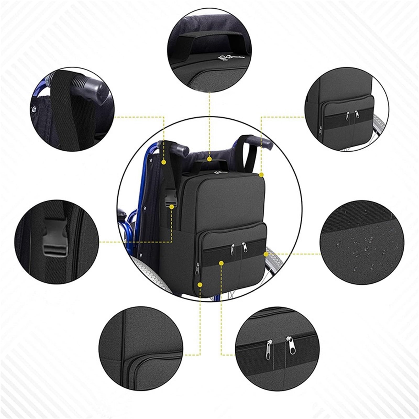 bolsa silla de ruedas Bolsa de compras for silla ruedas for scooter movilidad | Gran impermeable reposabrazos almacenamiento ayuda for discapacitados bolsa de transporte mochila(A Only bag)