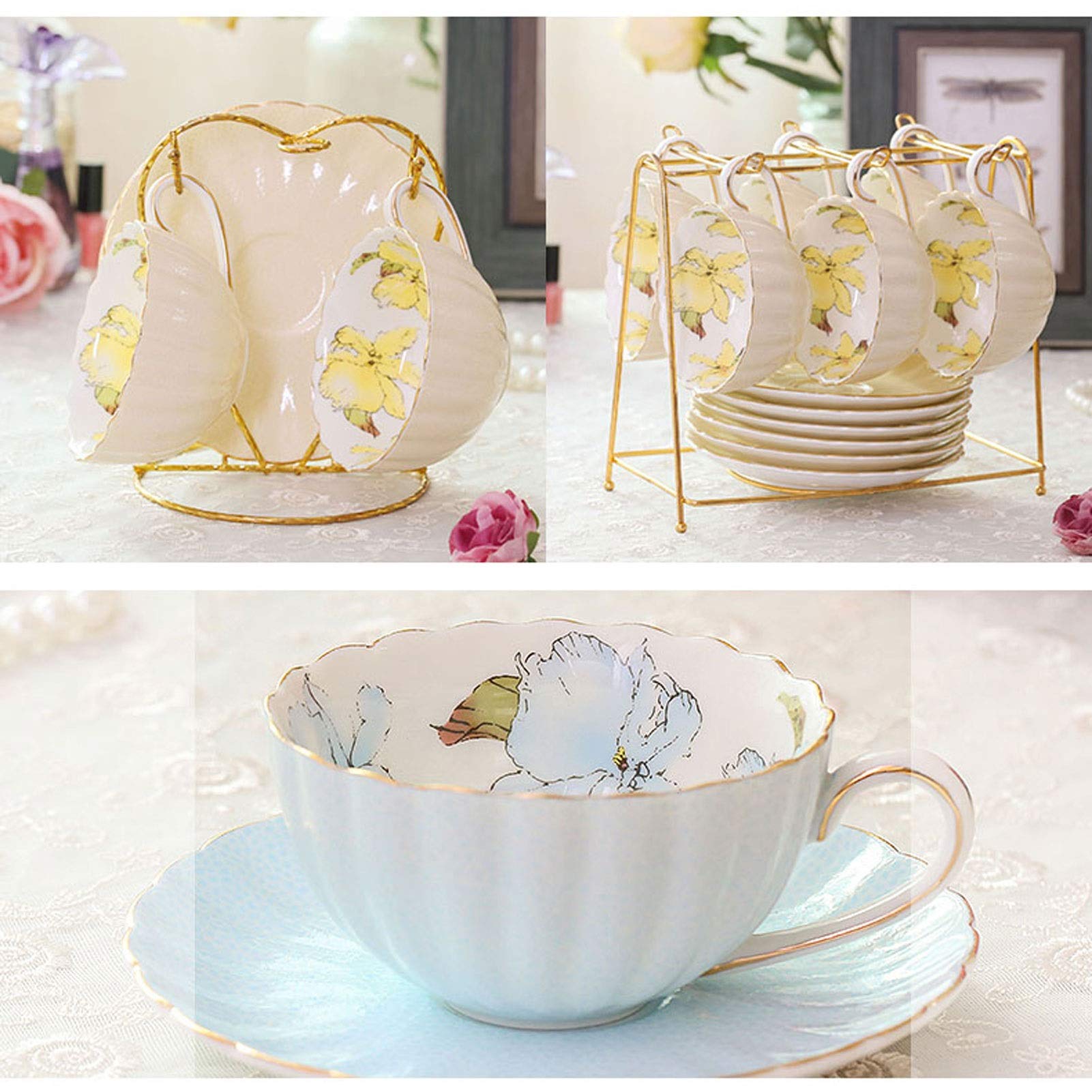 Tazzine da caffè Set da tè pomeridiano Britannico Tazza da tè con Fiori per la casa Tazza in Ceramica Fatta a Mano Elegante Tazza da caffè per Ragazze Adatta per Il tè pomeridiano di Nozze