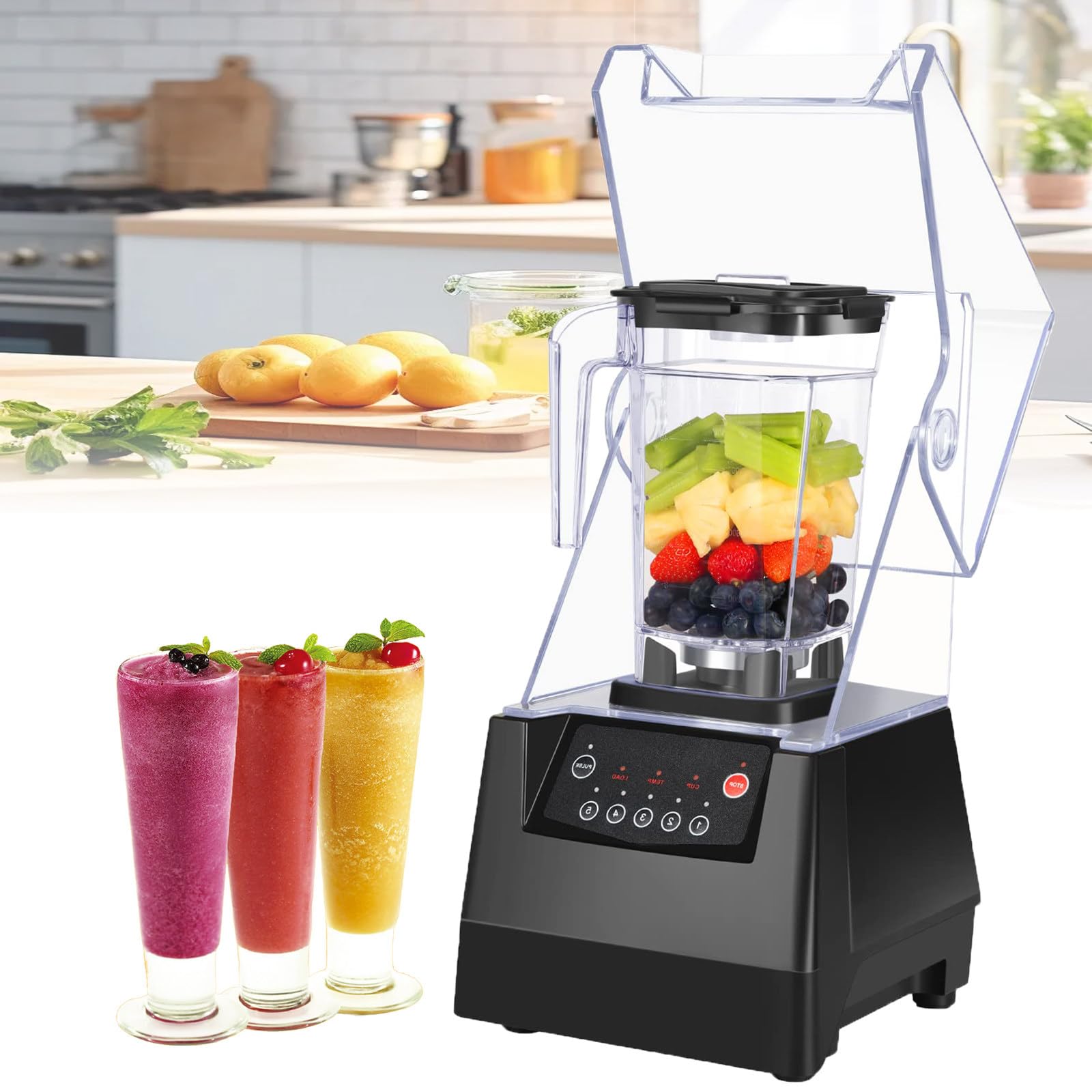Mixeur Professionnel pour Smoothies, mixeur Commercial 2200 W avec récipient de 2 L, mixeur Haute Vitesse 17 000 TR/Min avec contrôle à 5 Vitesses pour Glace/jus/Smoothie