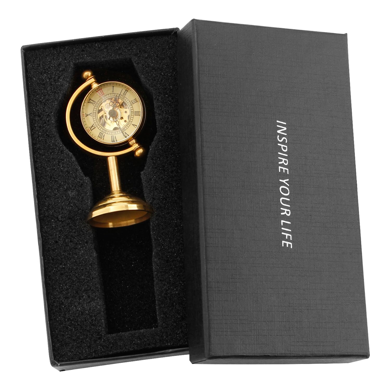 Whodoit Gold Ball Shaped Mechanical Pocket Watch for Men, Transparent Left and Right Flipping Ball Shaped Roman Digital Dial Mechanical Pocket Watch