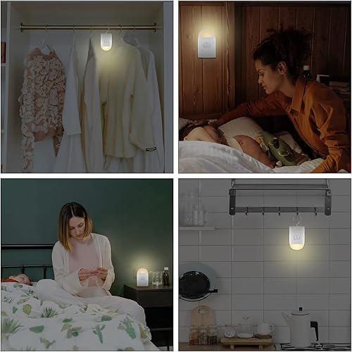 Miniatura 7 de Luces nocturnas LED con sensor de movimiento, color blanco cálido con brillo ajustable, batería recargable, con gancho y adhesivo para armario,
