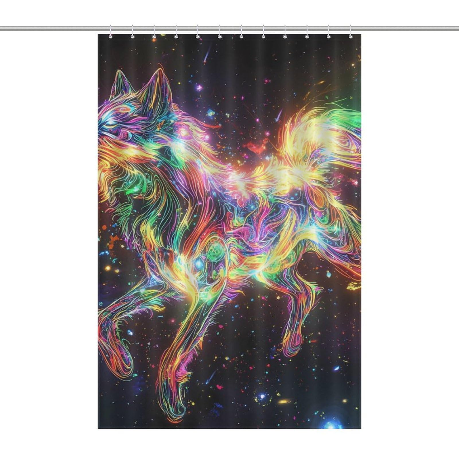 PSY Neon Running Wolf Print Shower Curtain Bath Curtains for Bathroom Fabric Liner with Grommets Hooks 48x72Inch?122x183cm?