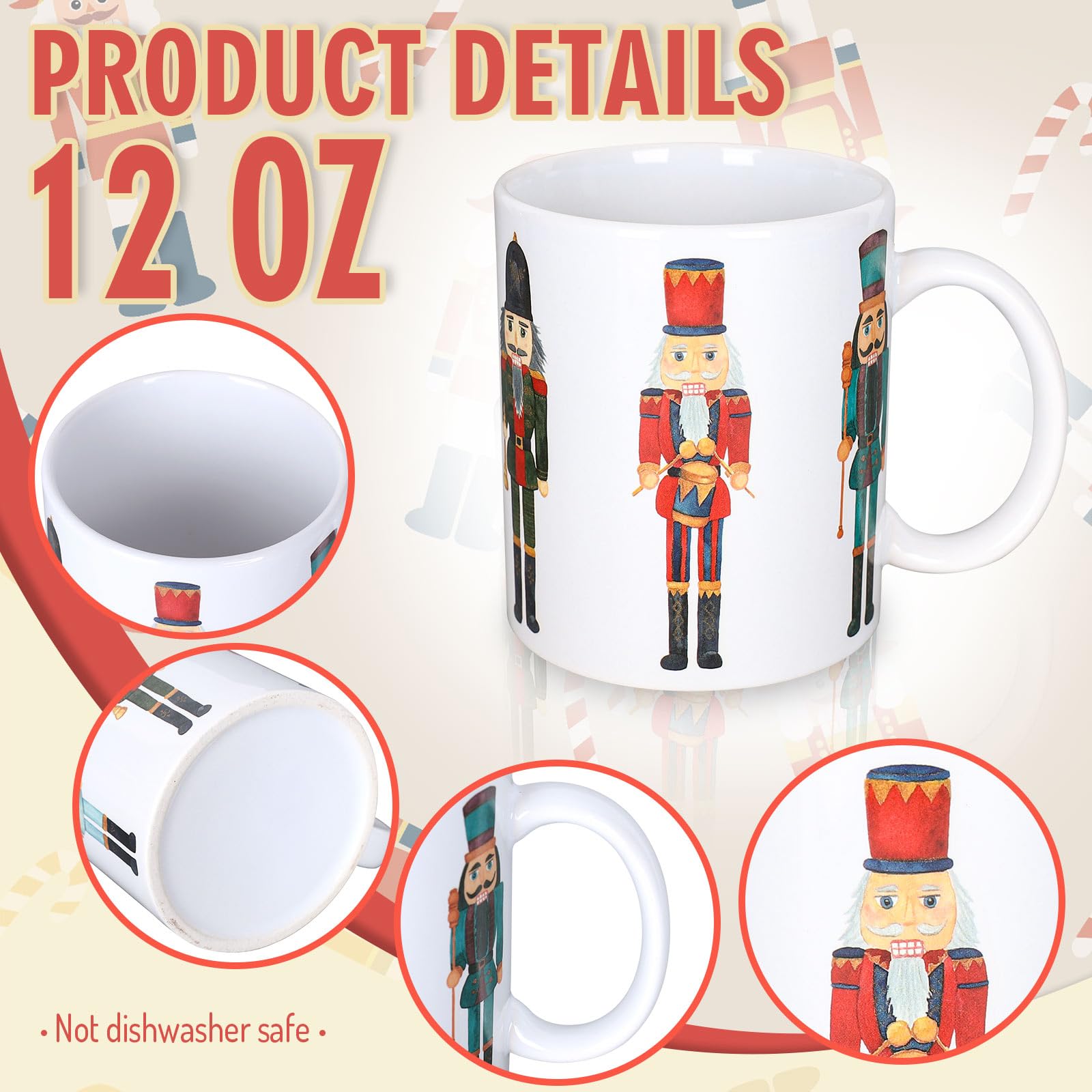 AnyDesign 2-teiliges Weihnachtstassen-Set, 340 ml, Nussknacker-Kaffeetassen, Weihnachten, Winter, Urlaub, Keramik-Trinkbecher für Zuhause, Schule, Büro, Tisch, Tafelaufsätze, Einweihungsgeschenk