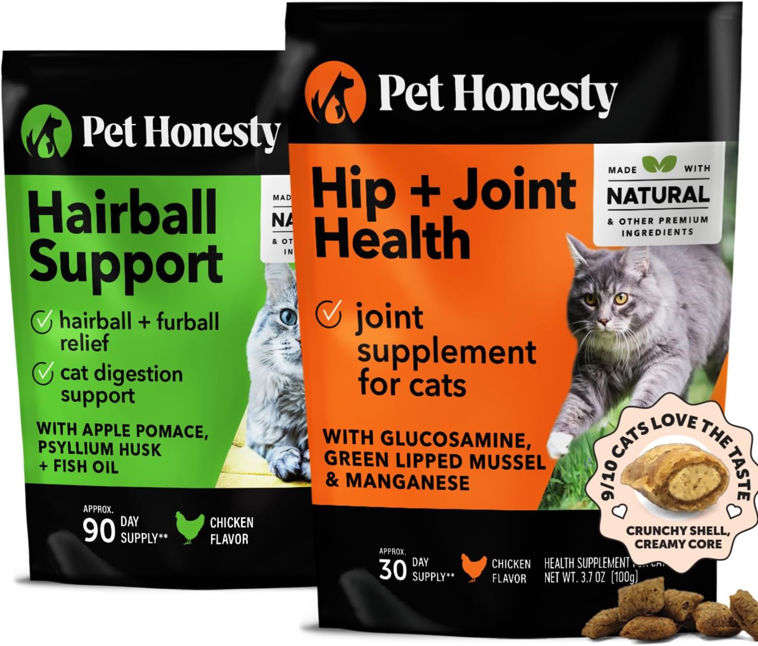 Soporte de bola de pelo para gatos + soporte de cadera y articulaciones de gato paquete de suplemento masticable de doble textura  Solución de bola