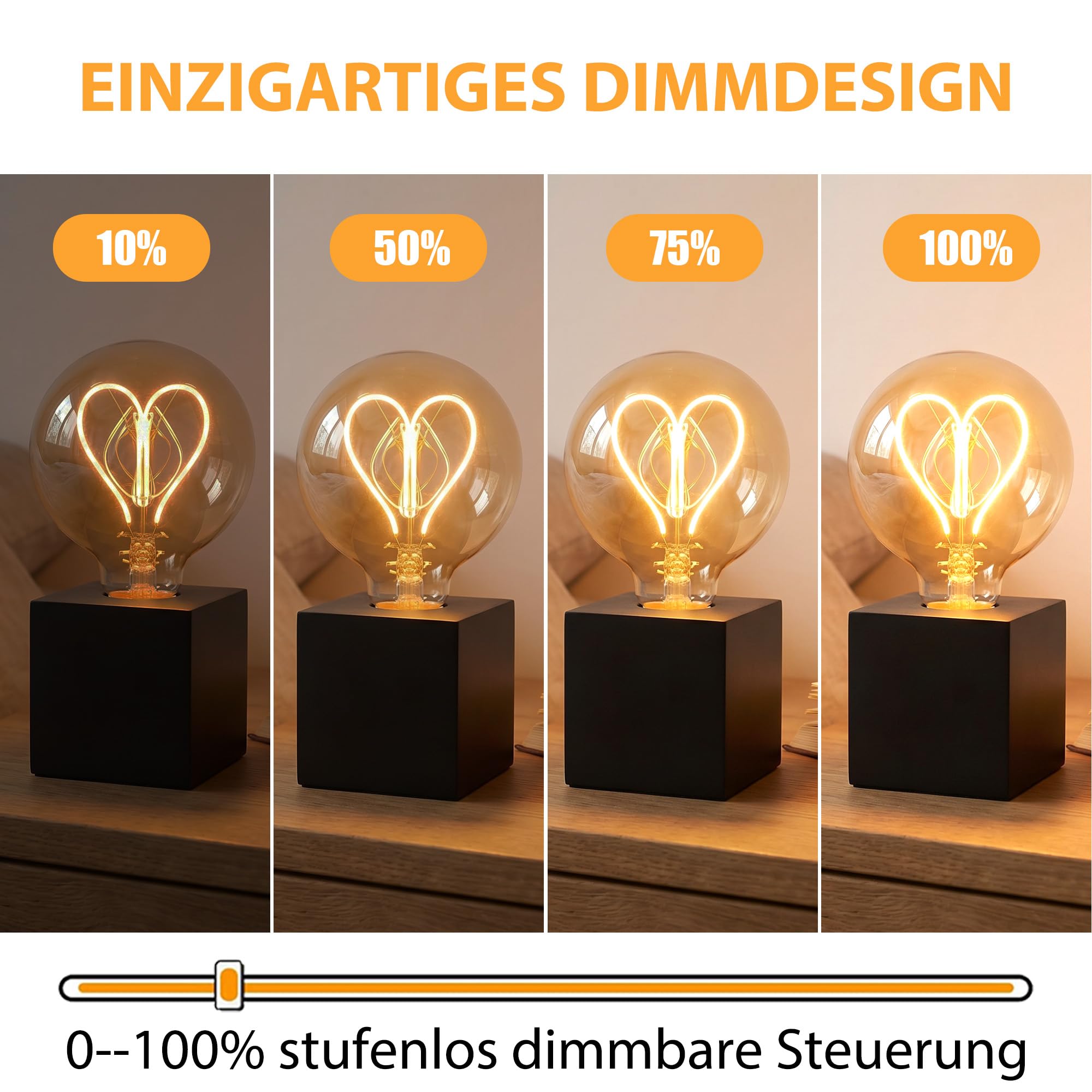 Glühbirne E27 LED Vintage 4W Dimmbar mit Herzförmiges Filament - 6 Stück | Edison Vintage Glühbirne E27 Warmweiß Retro Dekorative Bernstein Glas für Nostalgie und Retro Beleuchtung im Haus Café Bar
