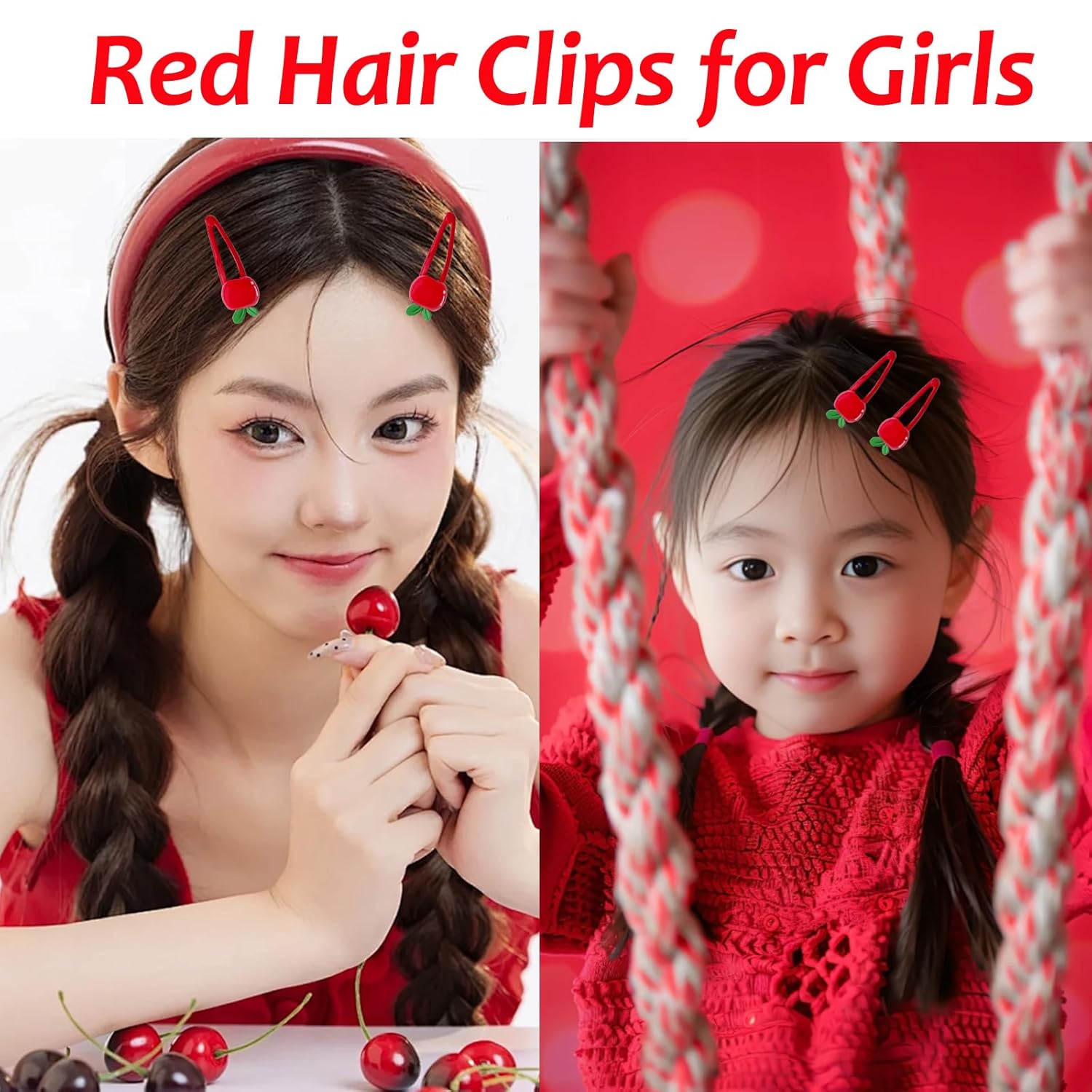 20Pcs Apple Snap Hair Clips - Red Apple Hair Clips, Apple Hair Barrettes, Fruit Snap Hair Accessories for Girls Women Gift - Image 3